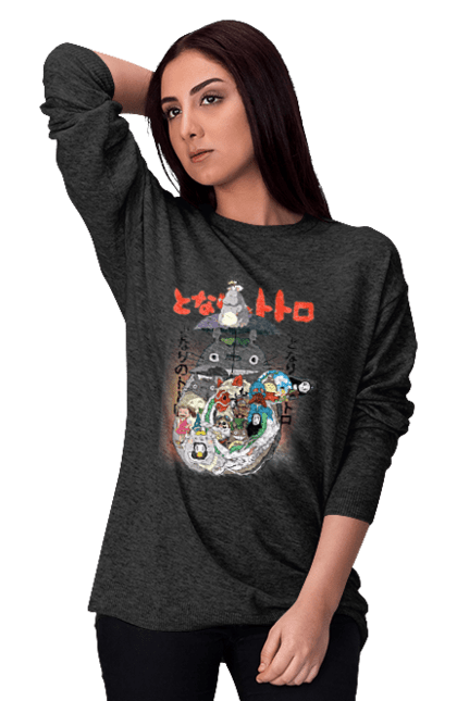 Women's sweatshirt with prints Totoro. Adventures, anime, comedy drama, fantasy, film, my neighbor totoro, tv series. 2070702