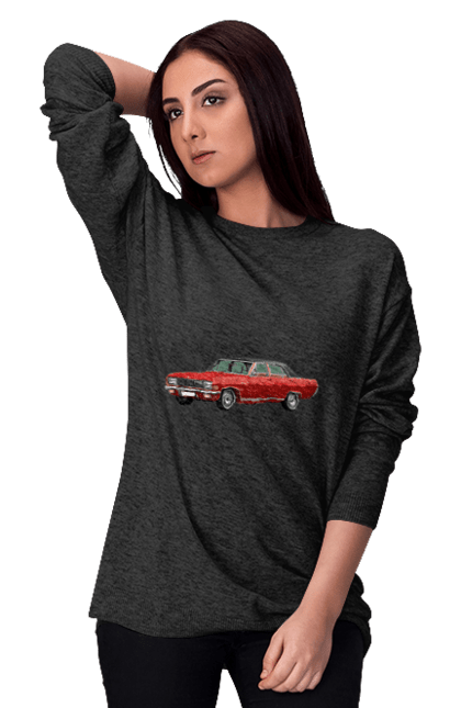 Світшот жіночий з принтом "Авто.3". Авто, професійне фото, старе авто, фото, червона гамма барв. 2070702