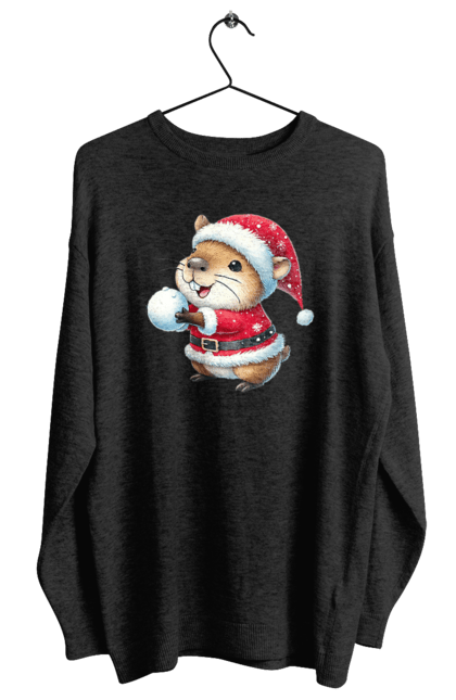 Women's sweatshirt with prints Capybara playing snowballs. Animal, capybara, christmas, christmas capybara, game, gift, holiday, new year, santa, snowballs. 2070702