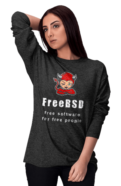 Світшот жіночий з принтом "Freebsd Для Вільних". Bsd, freebsd, unix, адміністратор, айті, айтішник, безкоштовна, безкоштовно, бестія, білий, вільна, демон, демонесса, доступність, незалежність, операційна система, ос, програміст, програмне забезпечення, свобода, сисадмін, система, системний адміністратор, софт, текст, червоний. 2070702