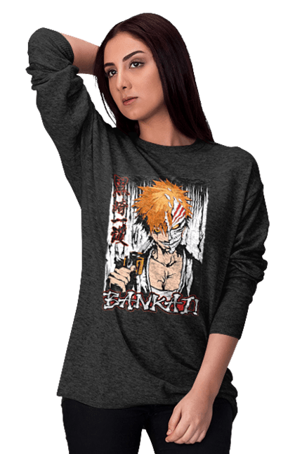 Світшот жіночий з принтом "Бліч Куросакі Ічіґо". Anime, bleach, ichigo kurosaki, manga, аніме, бліч, ічіго, куросакі ічіґо, манга. 2070702