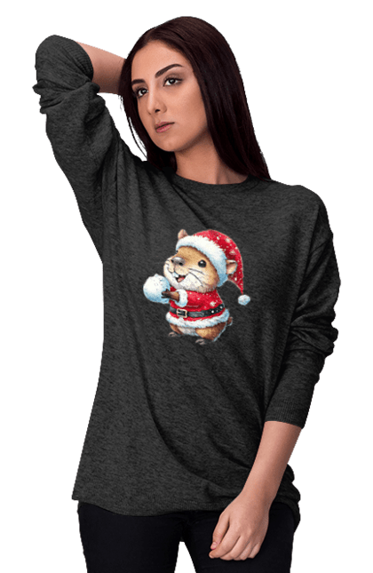 Women's sweatshirt with prints Capybara playing snowballs. Animal, capybara, christmas, christmas capybara, game, gift, holiday, new year, santa, snowballs. 2070702