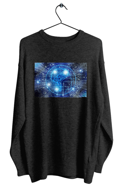 Світшот жіночий з принтом "Штучний інтелект". Айті, айтішник, гік, знання, інженер, інтелект, кібер, кібернетика, кіборг, код, комп, комп`ютерник, кристал, машинне навчання, мікросхема, мозок, портрет, програміст, професіонал, професія, розробник, розум, хакер, чіп, штучний інтелект, штучний розум. 2070702