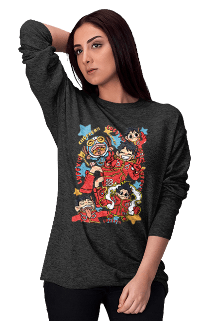 Women's sweatshirt with prints One Piece Luffy. Anime, luffy, manga, monkey de luffy, one piece, pirates. 2070702