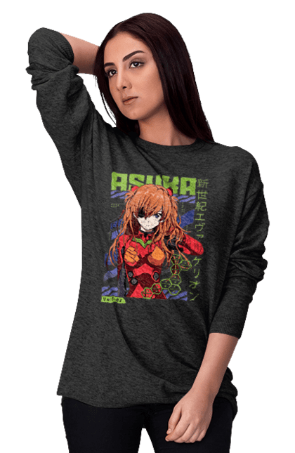 Women's sweatshirt with prints Evangelion Asuka. Anime, asuka, asuka langley sorry, eva 02, evangelion, eve, kaoru, manga, ray, shinji. 2070702