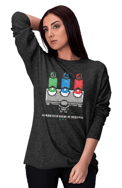 Women's sweatshirt with prints Pokemon. Anime, ash ketchum, game, nintendo, pikachu, pokemon, satoshi, tv series. 2070702