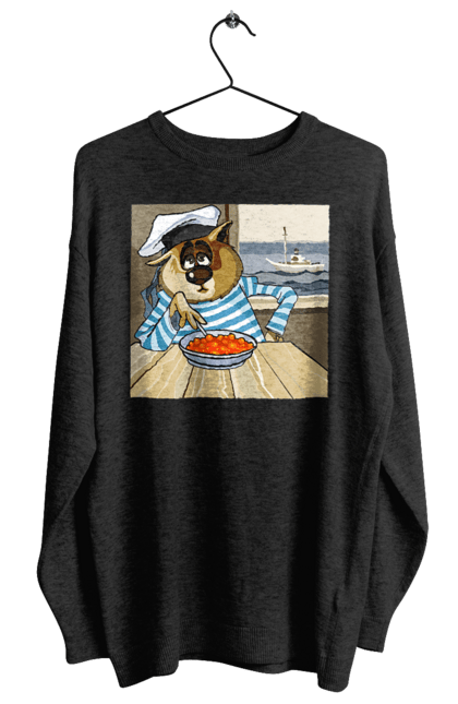 Світшот жіночий з принтом "Кот Моряк, На Кораблі Їсть Червону Ікру". Ікра, кіт, корабель, моряк. 2070702