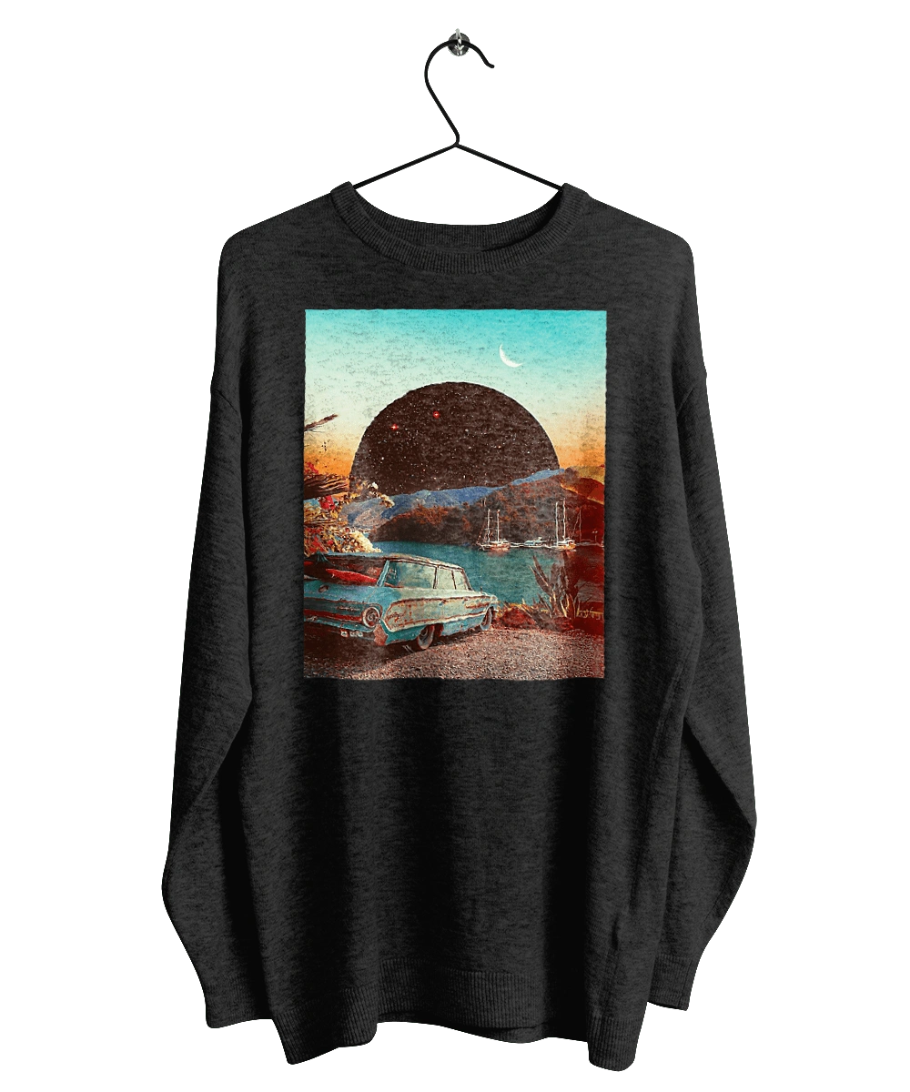 Картина, машина біля річки