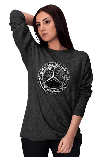 Світшот жіночий з принтом "Mercedes Benz Лого Арт". Авто, автомобіль, логотип мерседес, машини, мерс, мерседес. 2070702