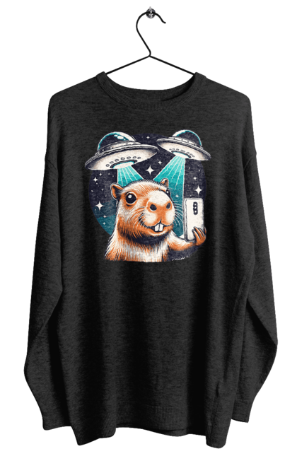 Women's sweatshirt with prints Capybara. Aliens, animal, capybara, rodent, space, ufo. 2070702