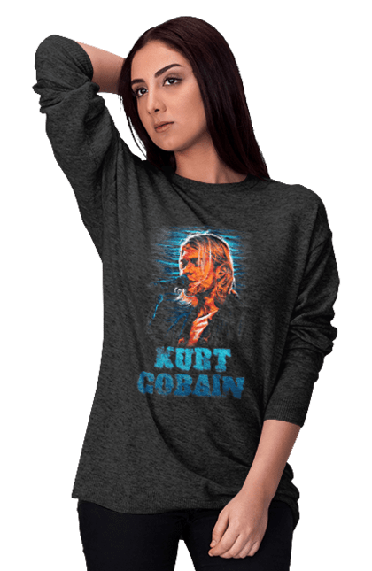 Women's sweatshirt with prints Kurt Cobain. Cobain, group, kurt, kurt cobain, music, nirvana, rock. 2070702