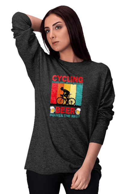 Світшот жіночий з принтом "Cycling Beer". Алкоголь, брутальні, велосипед, веселі, для спортсменів, літні, пиво, спорт, чоловічі. 2070702