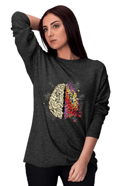 Світшот жіночий з принтом "Творчість та логіка". Бінарний, біткоїн, біткойн, валюта, гроші, крипто, наука, програміст, программист, творчество, техно, хакер, художник, цветной. 2070702