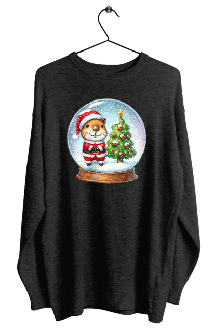 Women's sweatshirt with prints Christmas Capybara with a Tree. Animal, capybara, christmas, christmas capybara, christmas tree, gift, holiday, new year, new year`s gift, santa. 2070702