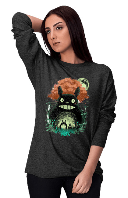 Women's sweatshirt with prints Totoro. Adventures, anime, comedy drama, fantasy, film, my neighbor totoro, tv series. 2070702