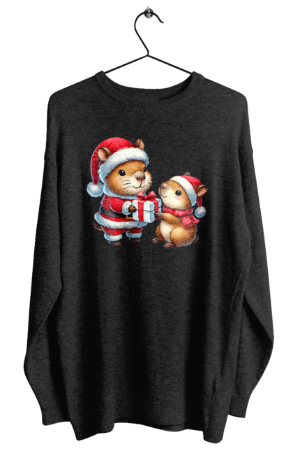 Women's sweatshirt with prints Christmas Capybara with a Gift. Animal, capybara, christmas, christmas capybara, gift, holiday, new year, new year`s gift, santa. 2070702