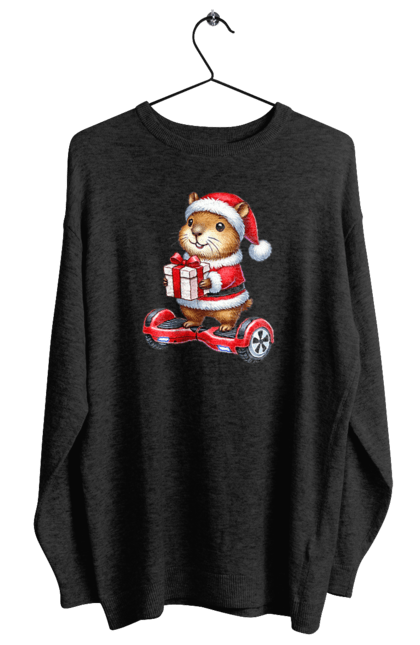 Women's sweatshirt with prints Christmas Capybara with a Gift. Animal, capybara, christmas, christmas capybara, gift, holiday, new year, new year`s gift, santa. 2070702