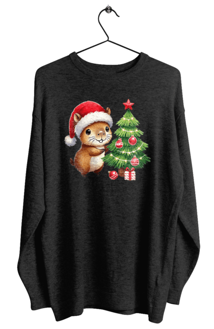 Women's sweatshirt with prints Christmas Capybara with a Tree. Animal, capybara, christmas, christmas capybara, christmas tree, gift, holiday, new year, new year`s gift, santa. 2070702