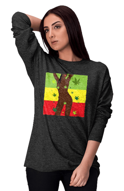 Світшот жіночий з принтом "Гола Дівчина І Конопля". Гола, конопля, курити, сиськи. 2070702