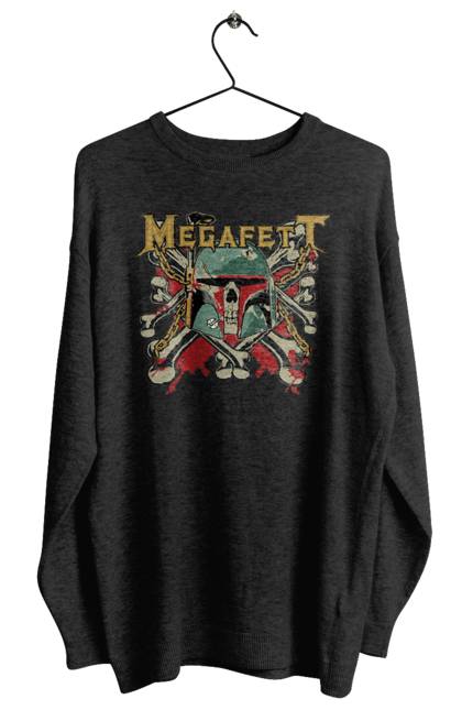 Свитшот женский с принтом Megafett. Boba fett, megadeth, megafett, боба фетт, звездные войны, клон, охотник за головами. 2070702