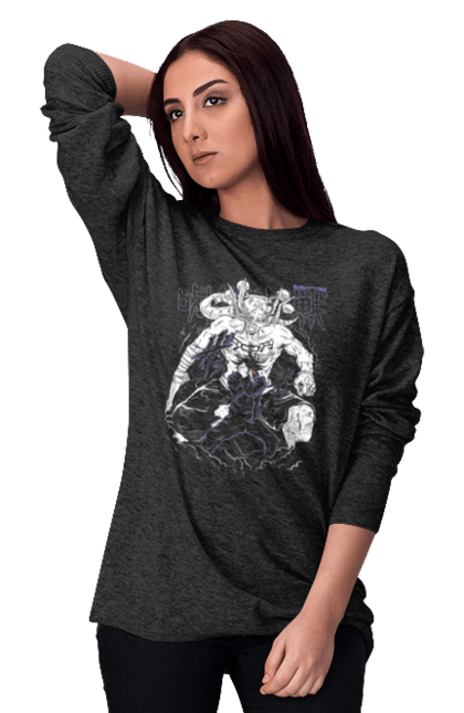 Women's sweatshirt with prints Jujutsu Kaisen Megumi. Anime, dark fantasy, fushiguro, fushiguro megumi, jujutsu kaisen, magic battle, manga, megumi, mystic. 2070702