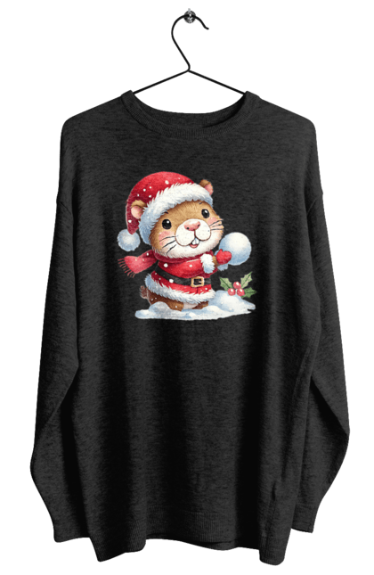 Women's sweatshirt with prints Capybara playing snowballs. Animal, capybara, christmas, christmas capybara, game, gift, holiday, new year, santa, snowballs. 2070702