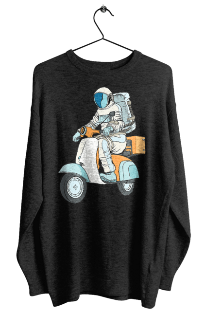 Світшот жіночий з принтом "Космонавт на мотоциклі". Космонавт, космос, мотоцикл. 2070702