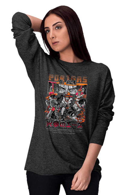 Women's sweatshirt with prints One Piece Portgas D. Ace. Anime, fire fist, gol d. ace, manga, one piece, portgas d. ace, straw hat pirates. 2070702