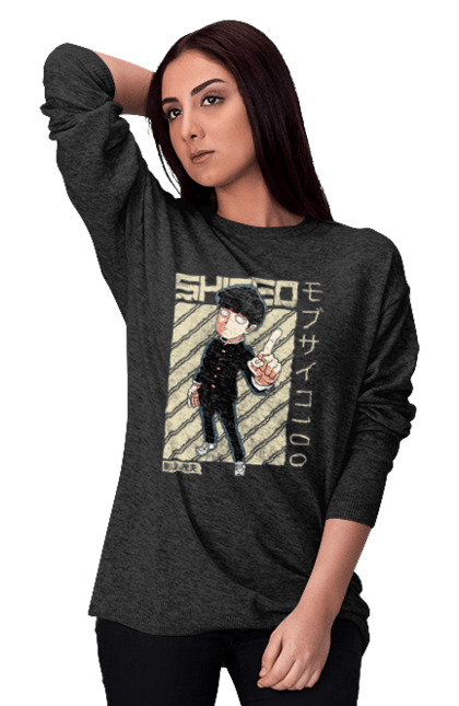 Women's sweatshirt with prints Mob Psycho 100. Anime, manga, mob, mob psycho 100, shigeo kageyama. 2070702