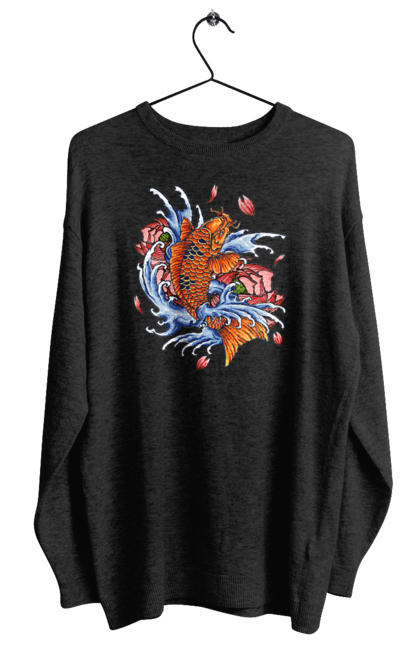 Women`s sweatshirt with prints Fish and waves. Fish, flower, wave. 2070702