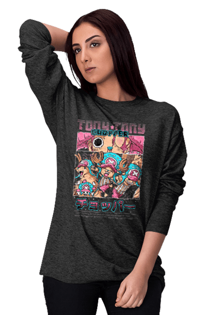 Women's sweatshirt with prints One Piece Tony Tony Chopper. Adventures, anime, fantasy, light novel, manga, one piece, tony tony chopper, tv series. 2070702