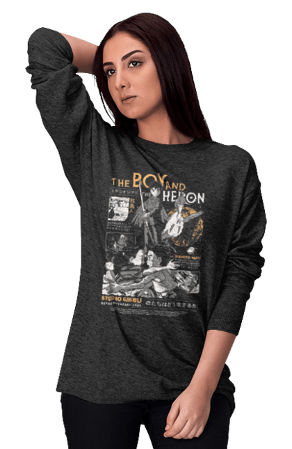 Women's sweatshirt with prints The Boy and the Heron. Boy and bird, cartoon, ghibli, japan, miyazaki, studio ghibli. 2070702