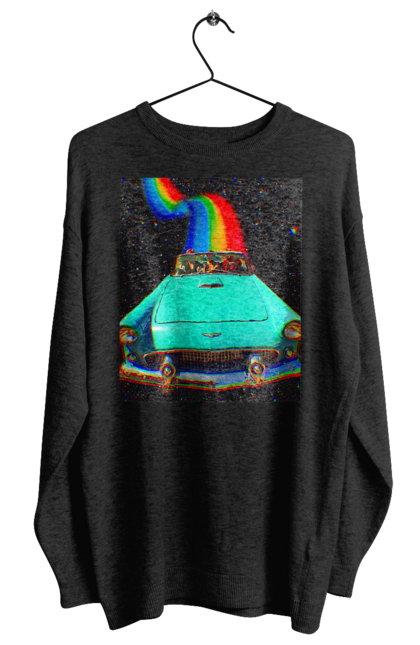 Світшот жіночий з принтом "Картина, машина у космосі". Веселка, картина, космос, машина, подорожі, поїздка, прикол, ретро. 2070702