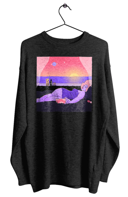 Світшот жіночий з принтом "Фіолетова Дівчина На Відпочинку". Дівчина, захід, телефон. 2070702