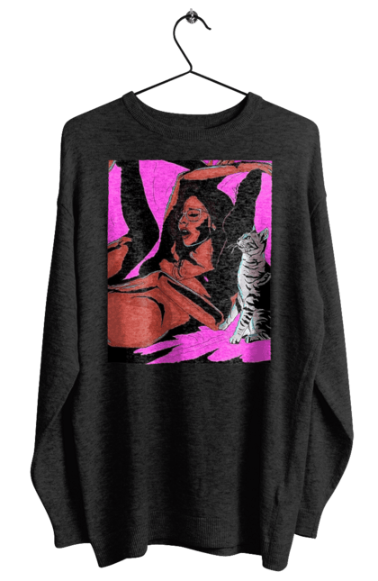 Світшот жіночий з принтом "Дівчина Отримує Задоволення". Гола, задоволення, кішка, пристрасть. 2070702