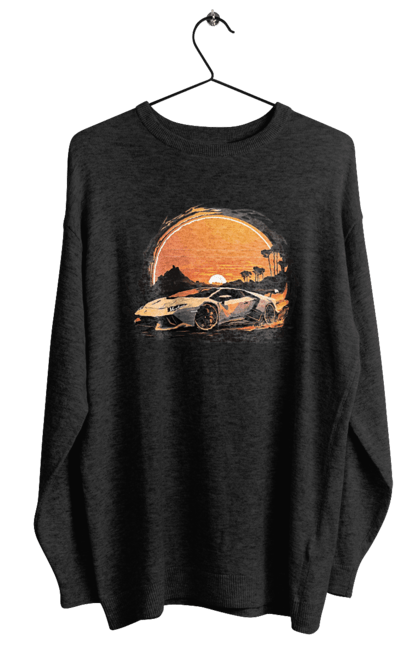 Світшот жіночий з принтом "Ламборджині на заході сонця". Авто, автомобіль, ламборджині, машина, машини. 2070702