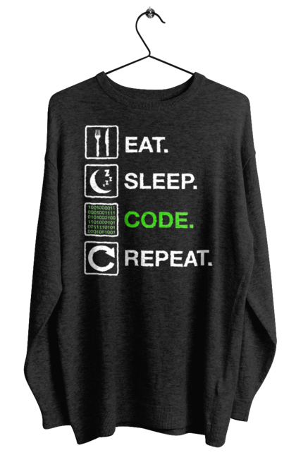 Світшот жіночий з принтом "Їж Cпи Кодуй Повторюй". Айті, айтішник, для айтішника, для програміста, їж спи, кодуй повторюй, подарунок айтішнику, подарунок програмісту, програміст, розробник. 2070702