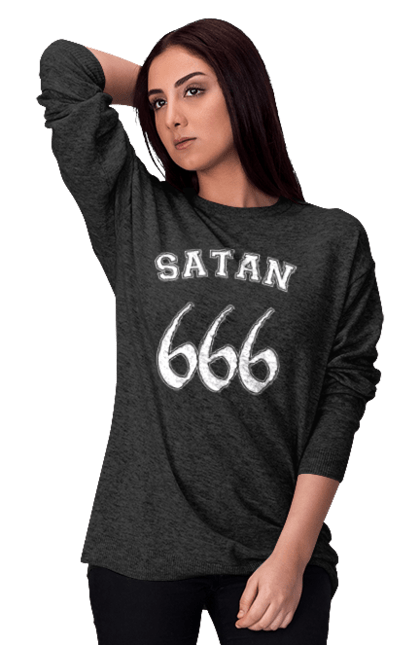 Світшот жіночий з принтом "Сатана 666". 666, готична, жах, сатана 666, страшна, хелловін, хелловін, хеловін. CustomPrint.market
