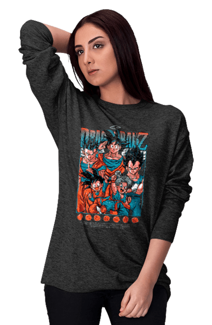 Свитшот женский с принтом Жемчуг дракона. Anime, dragon ball, goku, manga, vegeta, аниме, вегета, гоку, жемчуг дракона, манга. 2070702