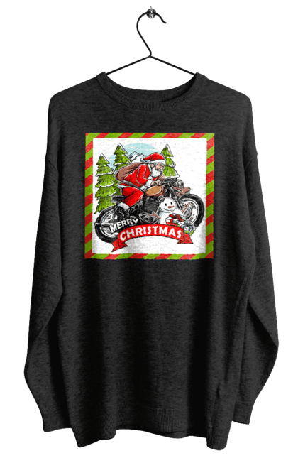 Світшот жіночий з принтом "Санта на мотоциклі". Мотоцикл, новий рік, подарунки, різдво, санта, сніговик, ялинка. 2070702