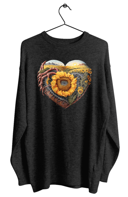 Світшот жіночий з принтом "Символи України". Небо, поле, пшениця, символи україни, соняшник, україна. 2070702