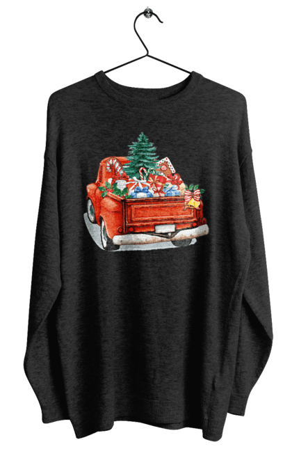 Світшот жіночий з принтом "Авто з подарунками". Автомобіль, новий рік, подарунки, різдво, санта, ялинка. 2070702