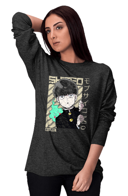 Світшот жіночий з принтом "Mob Psycho 100". Anime, manga, mob psycho 100, shigeo kageyama, аніме, манга, моб, моб-вар ят 100, сігео кагеяма, шіґео каґеяма. 2070702