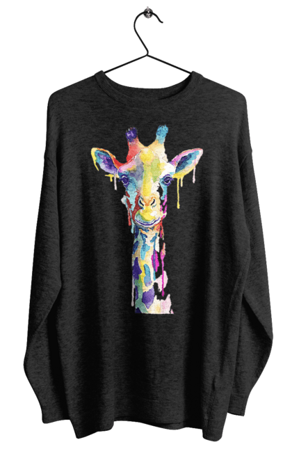 Світшот жіночий з принтом "Жираф". Арт, жираф, кольоровий, роги, тварини, фарби, шия. CustomPrint.market