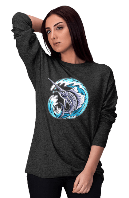 Світшот жіночий з принтом "Риба Меч І Хвиля". Риба меч, хвиля. 2070702