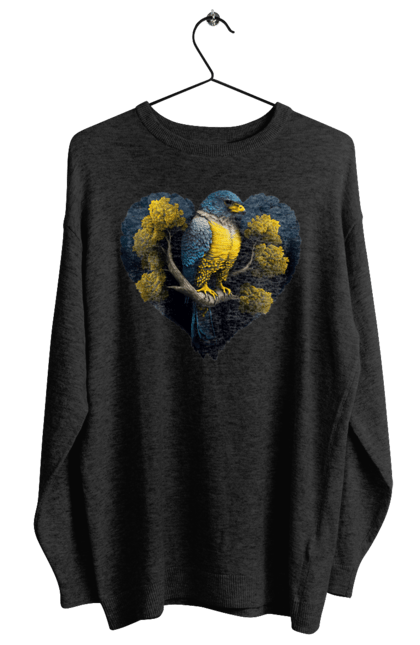 Світшот жіночий з принтом "Синьо жовтий сокіл". Дерево, прапор україни, серце, символ україни, сокіл, україна. 2070702