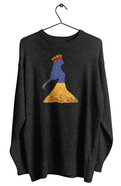 Світшот жіночий з принтом "Україна". Вінок, дівчина, дівчинка, жовтий синій, жовто-блакитне, маки, національні кольори, небо, пшеничне поле. 2070702