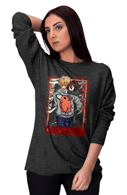 Women's sweatshirt with prints Chainsaw Man Denji and Nayuta. Anime, chainsaw man, demon, denji, manga, nayuta, shonen. 2070702