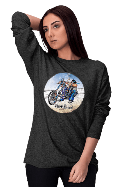 Світшот жіночий з принтом "Old school". Авто мото, виконавці, мотоцикл, музична група, рок група, старе загартування. 2070702