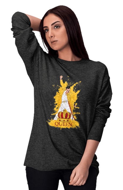 Women's sweatshirt with prints Freddie Mercury. Freddie mercury, lettering, music, queen, rock, rock band. 2070702